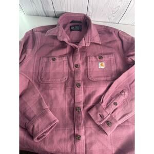 Carhartt Women Size M Loose Fit Twill Shirt Chore Jacket Shacket Pockets Pink